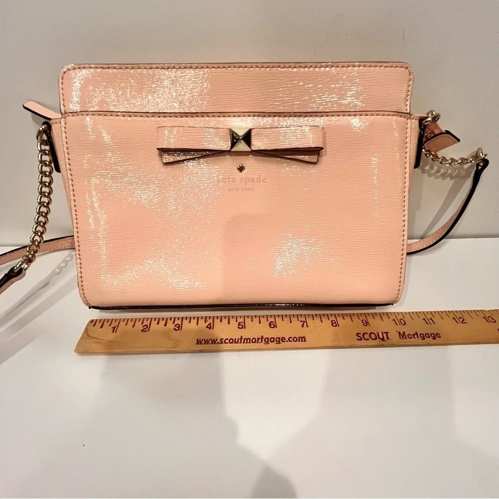 Kate Spade Purse Pink Bow Patent Leather Crossbody Bag Purse Zip Closure Spring